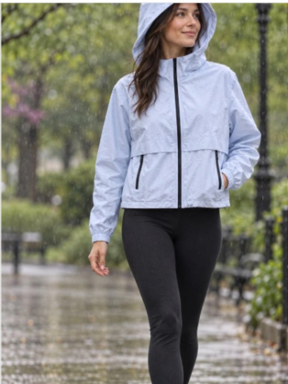 HALARA Light Blue Hooded Utility Jacket with Black Trim NWT Oversized